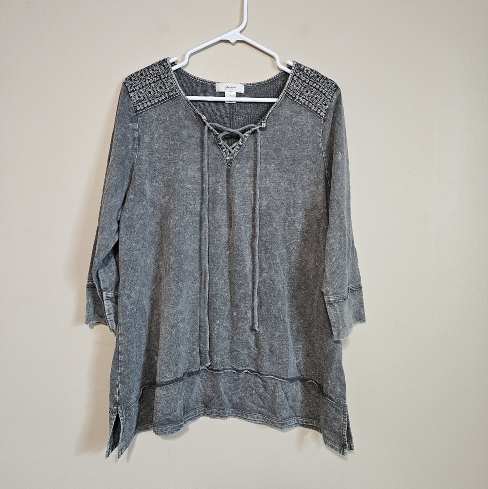 CJ Banks Tunic Top Women's size X Stonewashed Gray 3/4 Sleeve Stretch Pullover